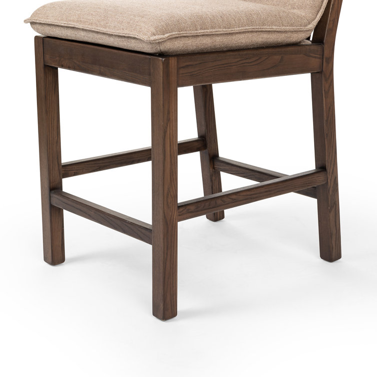 Beige Upholstered Wooden Counter Stool with Tapered Legs