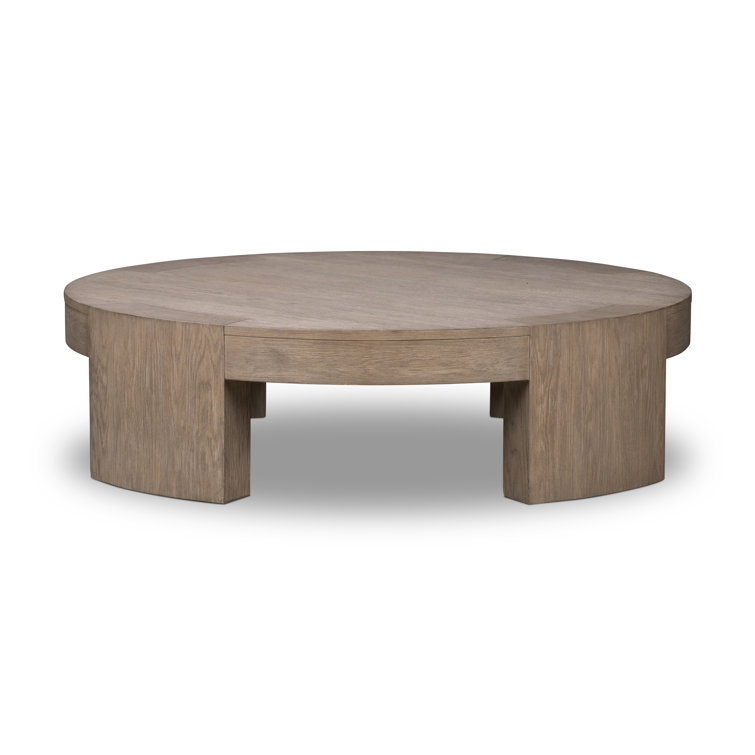 Round Warm Natural Oak Coffee Table with Storage