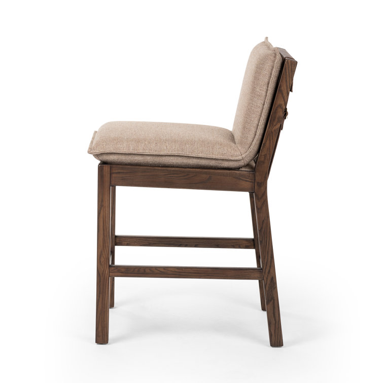 Beige Upholstered Wooden Counter Stool with Tapered Legs
