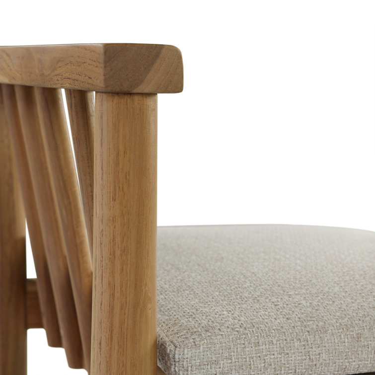 Natural Wood Dining Chair with Cream Cushions