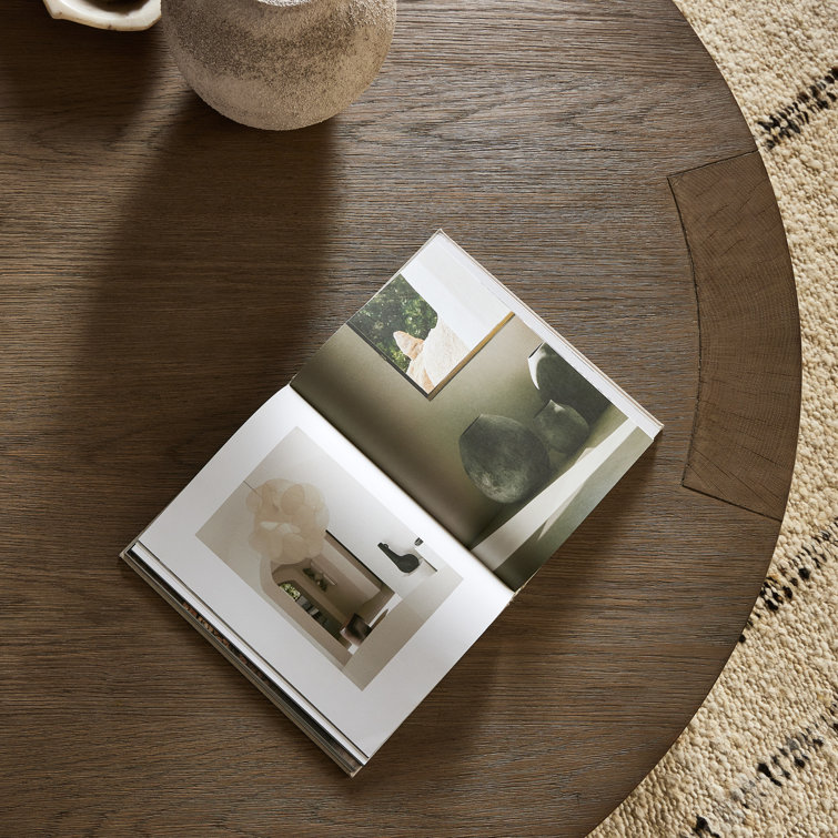Round Warm Natural Oak Coffee Table with Storage