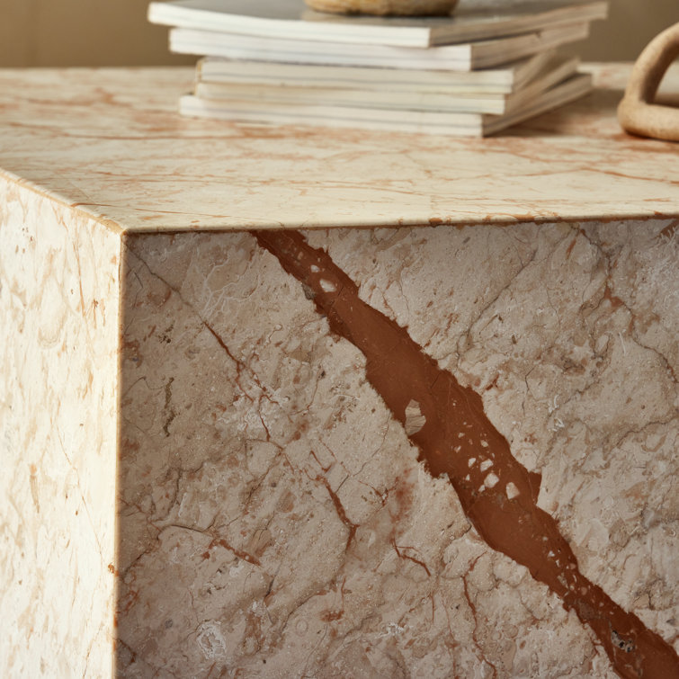 Desert Taupe Marble Rectangular Plinth End Table