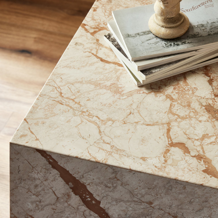 Desert Taupe Marble Rectangular Plinth End Table