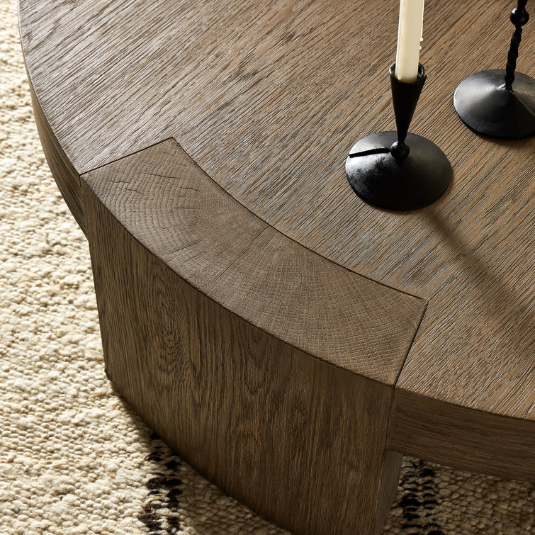 Round Warm Natural Oak Coffee Table with Storage