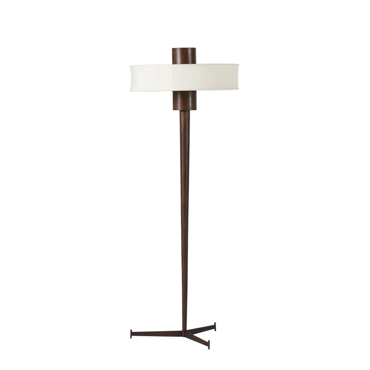Mid-Century Modern Dark Brown Tripod Floor Lamp with Linen Shade
