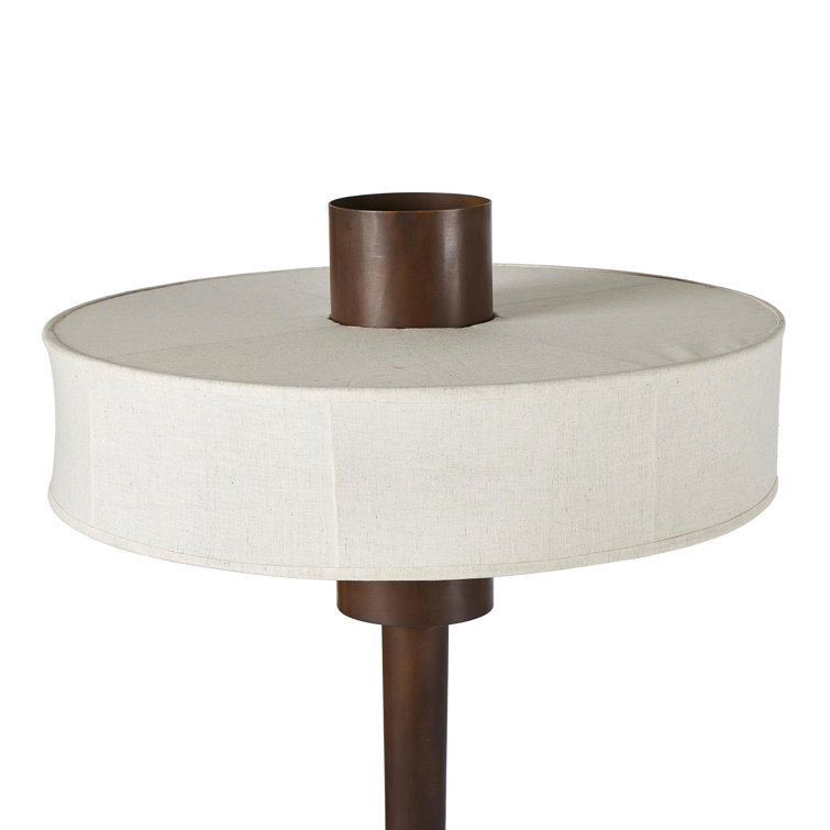 Mid-Century Modern Dark Brown Tripod Floor Lamp with Linen Shade