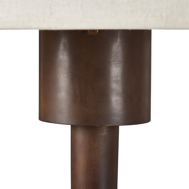 Mid-Century Modern Dark Brown Tripod Floor Lamp with Linen Shade
