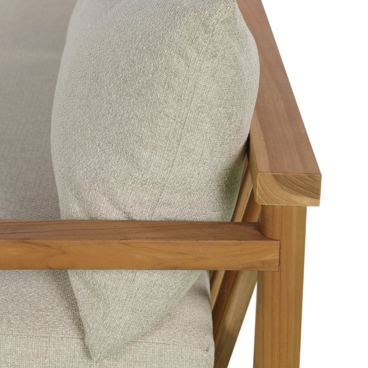 Naria 96'' Medium Brown Teak Outdoor Sofa with Cream Cushions