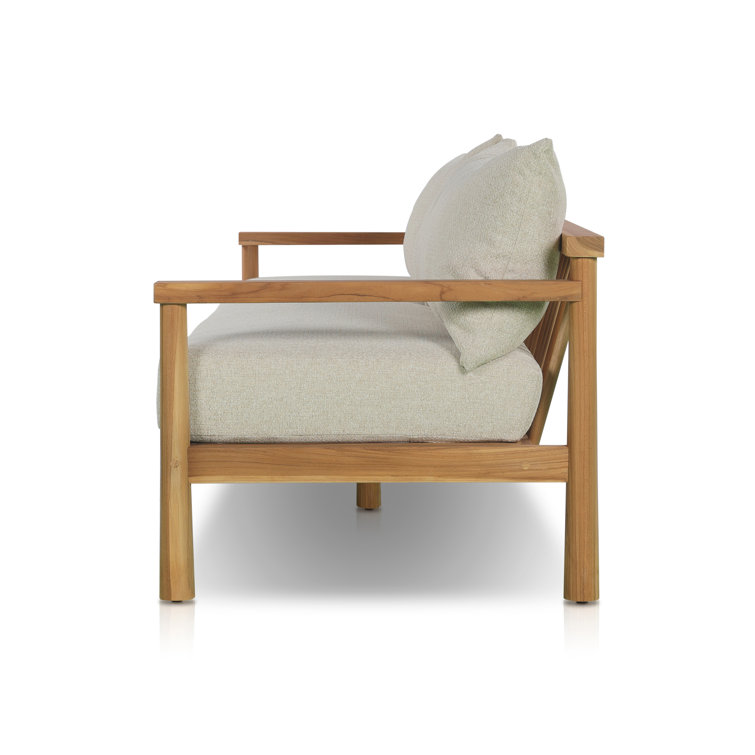 Naria 96'' Medium Brown Teak Outdoor Sofa with Cream Cushions