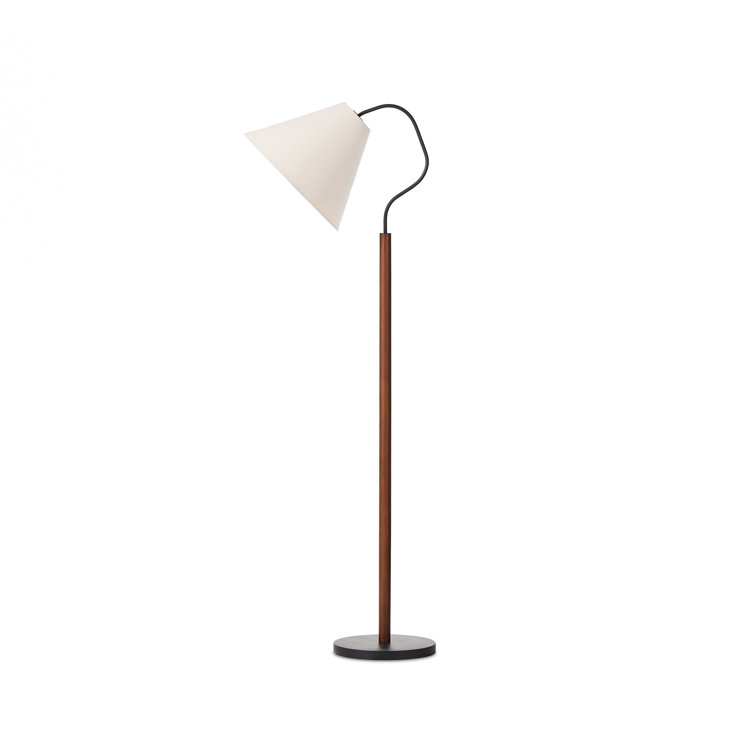Black Adjustable Arc Floor Lamp with Linen Shade
