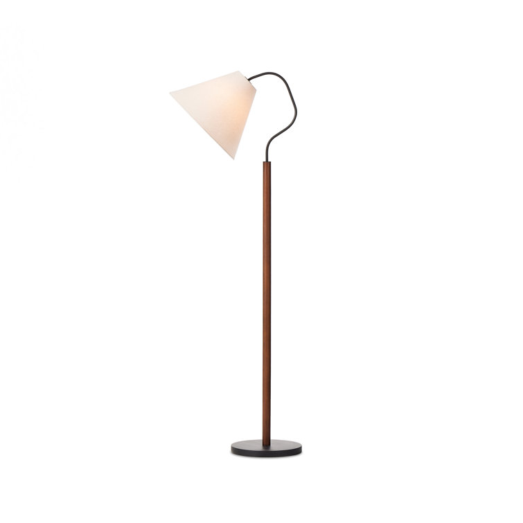 Black Adjustable Arc Floor Lamp with Linen Shade