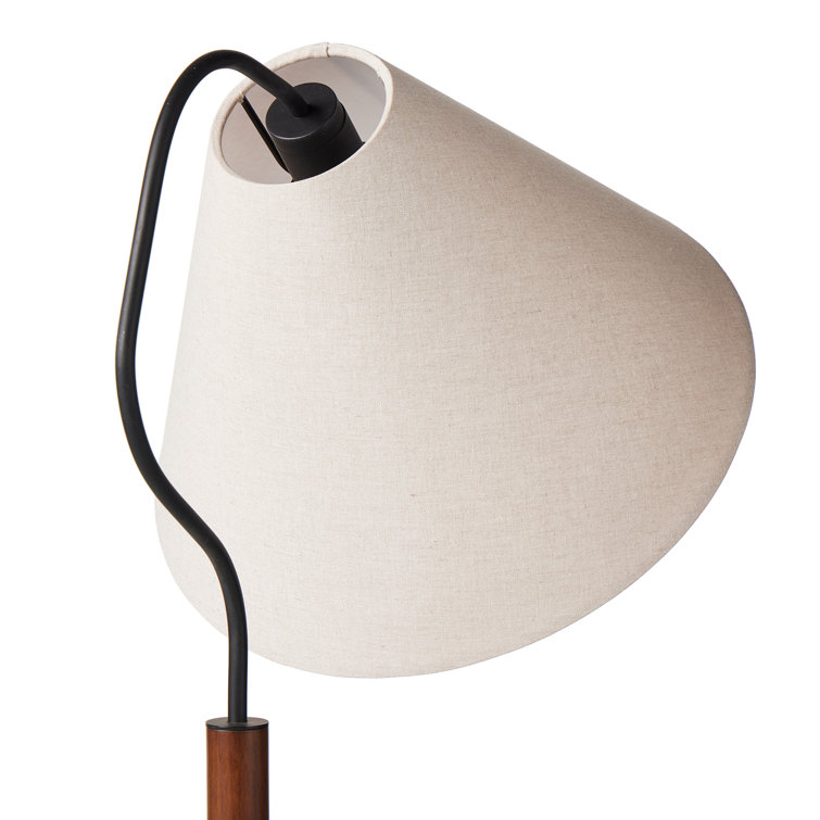 Black Adjustable Arc Floor Lamp with Linen Shade