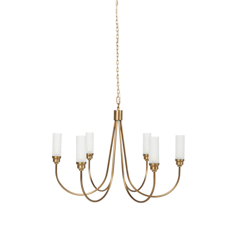 Antique Brass 36" 6-Light Chandelier with Frosted Glass Shades