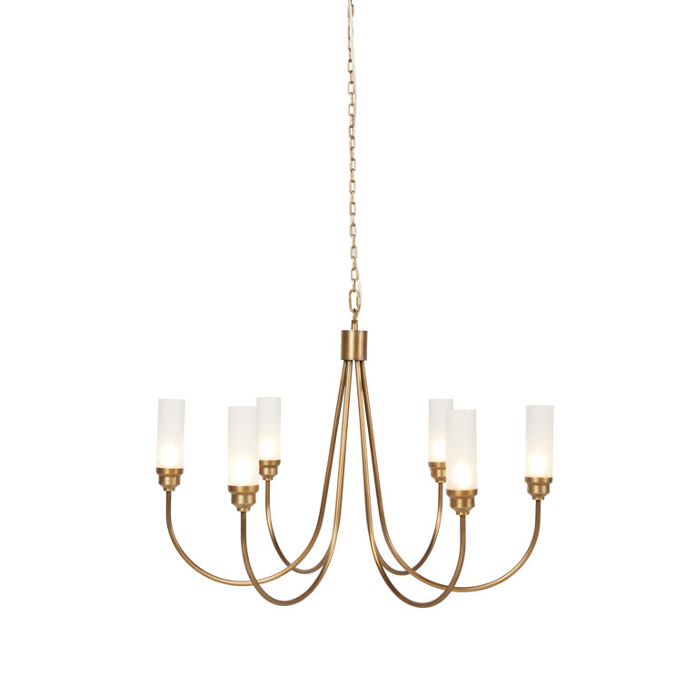 Antique Brass 36" 6-Light Chandelier with Frosted Glass Shades