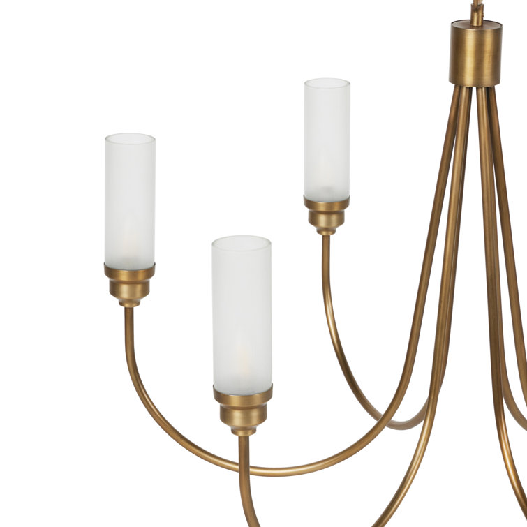 Antique Brass 36" 6-Light Chandelier with Frosted Glass Shades