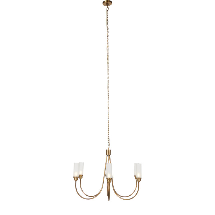 Antique Brass 36" 6-Light Chandelier with Frosted Glass Shades