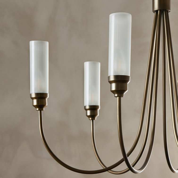 Antique Brass 36" 6-Light Chandelier with Frosted Glass Shades