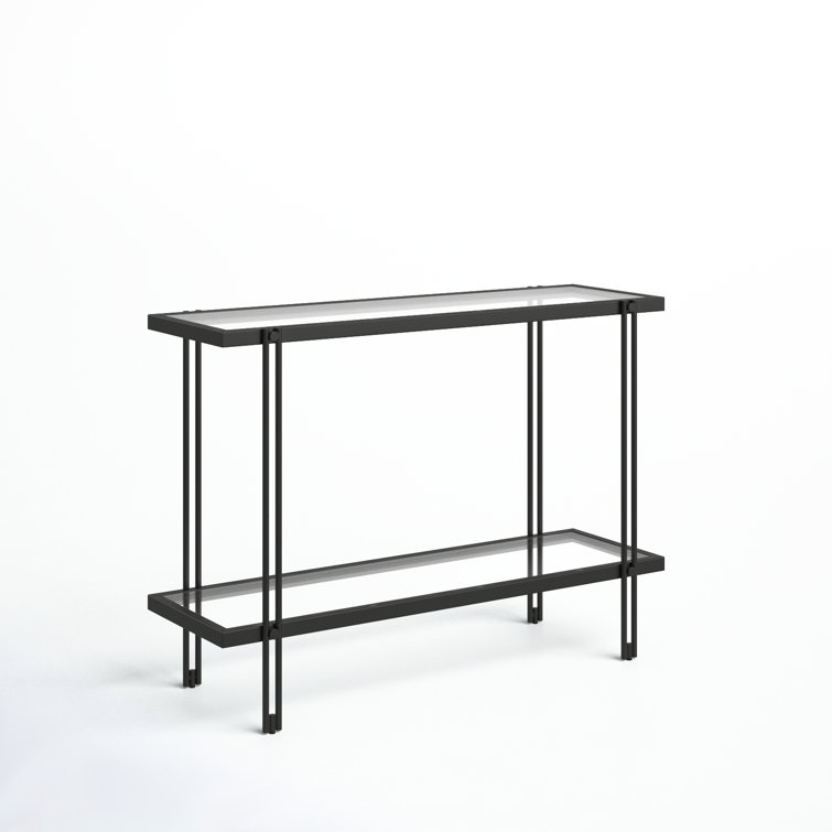 Inez 42'' Blackened Bronze Metal and Glass Console Table with Storage
