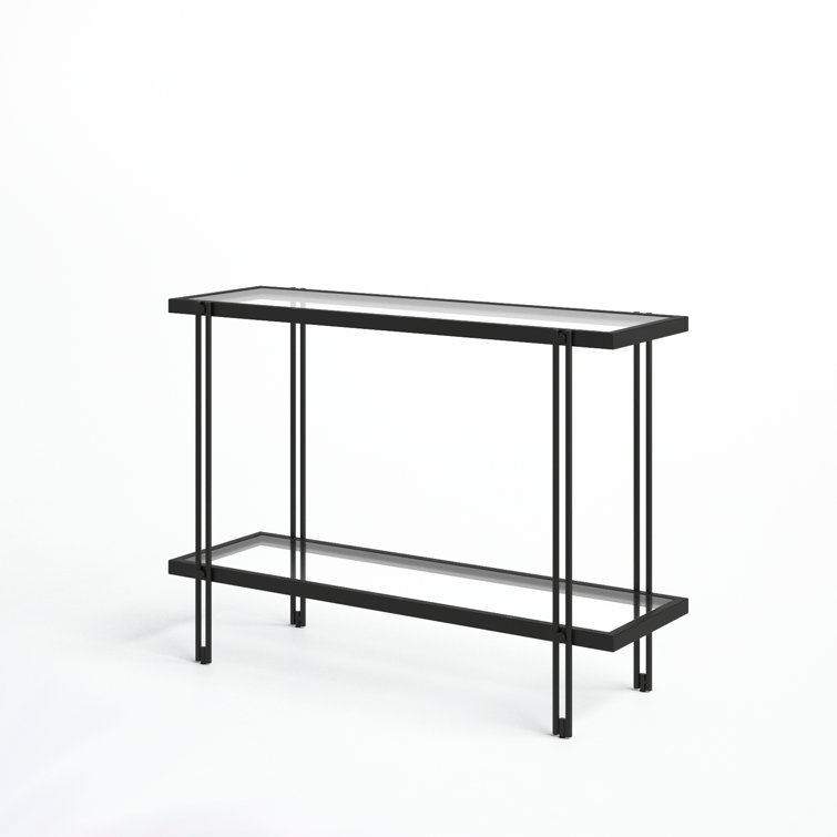 Inez 42'' Blackened Bronze Metal and Glass Console Table with Storage