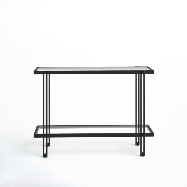 Inez 42'' Blackened Bronze Metal and Glass Console Table with Storage