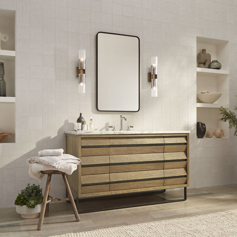 Alisal 55" Greige Oak and Brushed Pewter Single Bathroom Vanity Base