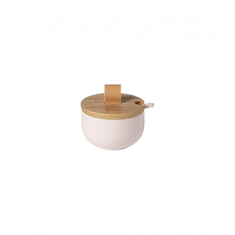 Marshmallow Stoneware Sugar Bowl with Wood Lid