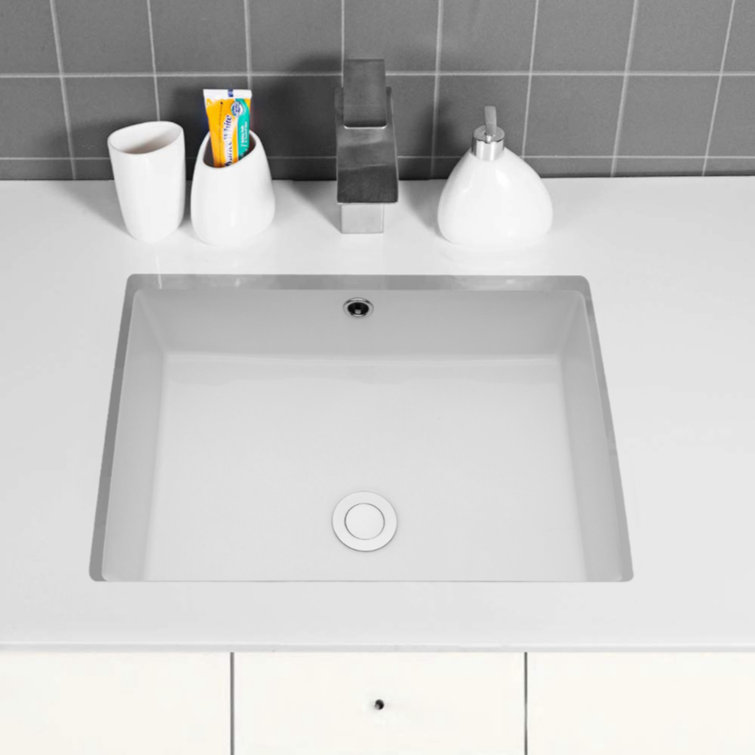 22" White Ceramic Rectangular Undermount Bathroom Sink