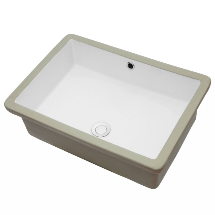 22" White Ceramic Rectangular Undermount Bathroom Sink