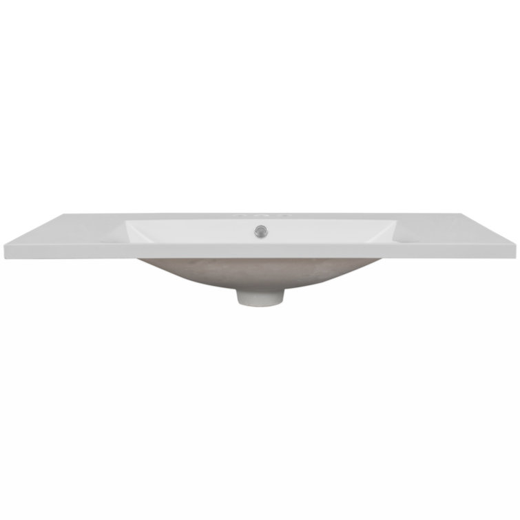 White Ceramic Rectangular Bathroom Sink with Pre-drilled Faucet Holes