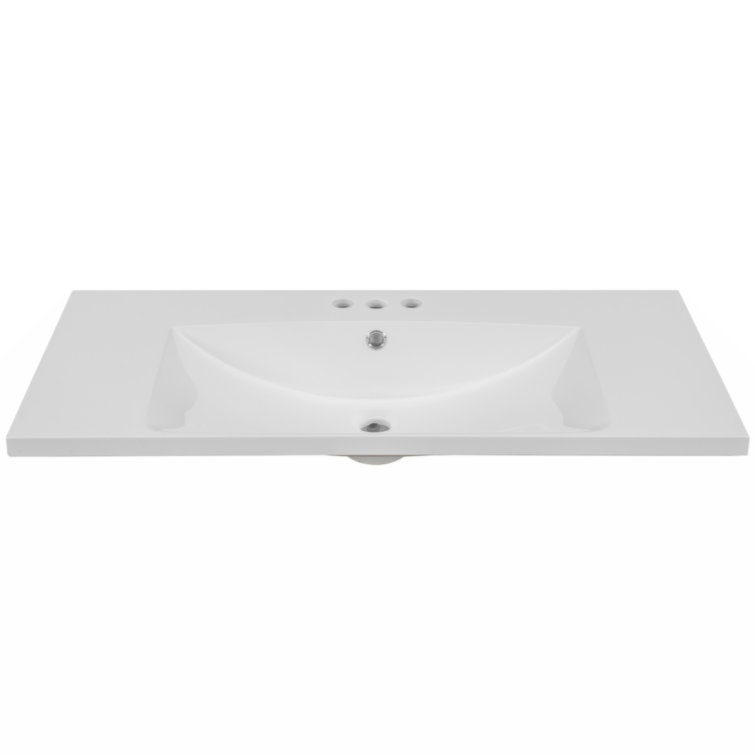 White Ceramic Rectangular Bathroom Sink with Pre-drilled Faucet Holes