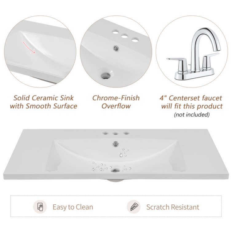 White Ceramic Rectangular Bathroom Sink with Pre-drilled Faucet Holes