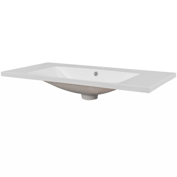 White Ceramic Rectangular Bathroom Sink with Pre-drilled Faucet Holes