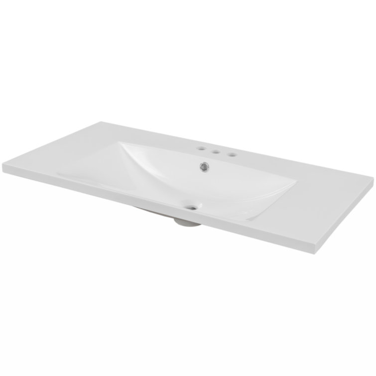 White Ceramic Rectangular Bathroom Sink with Pre-drilled Faucet Holes