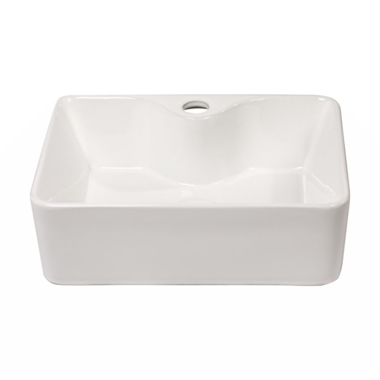 16'' White Ceramic Rectangular Bathroom Vessel Sink
