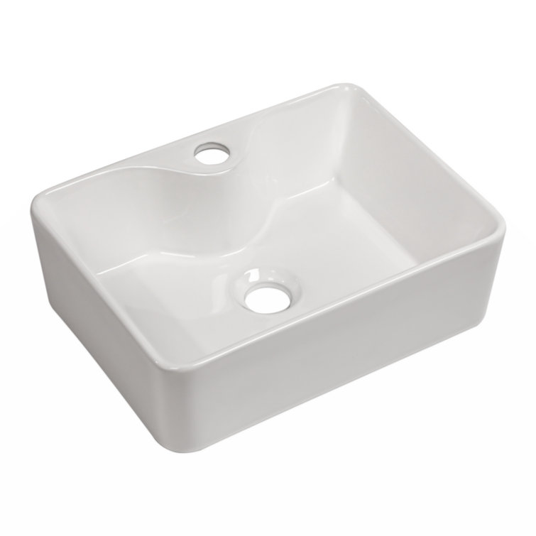 16'' White Ceramic Rectangular Bathroom Vessel Sink