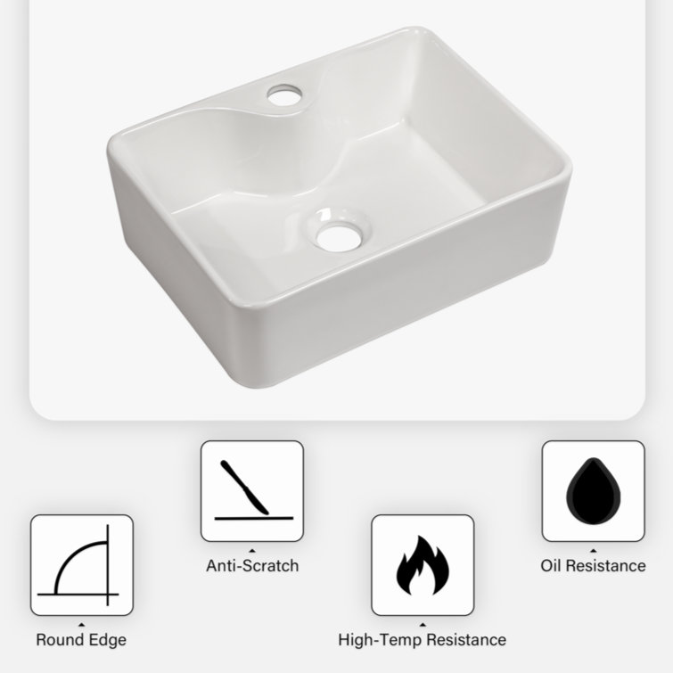 16'' White Ceramic Rectangular Bathroom Vessel Sink