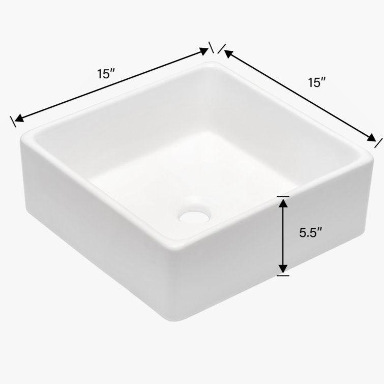 15'' x 15'' White Gloss Ceramic Square Vessel Sink