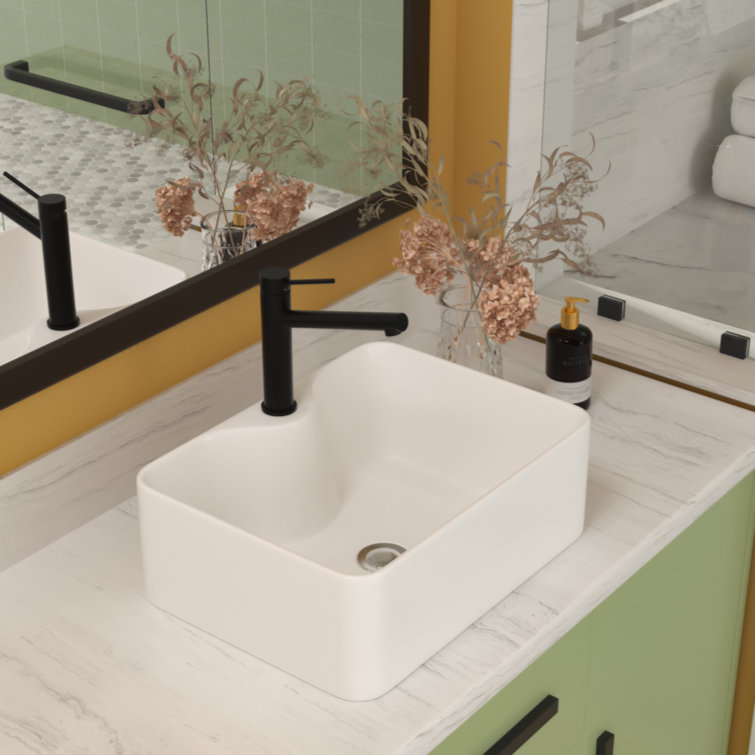 16'' White Ceramic Rectangular Bathroom Vessel Sink