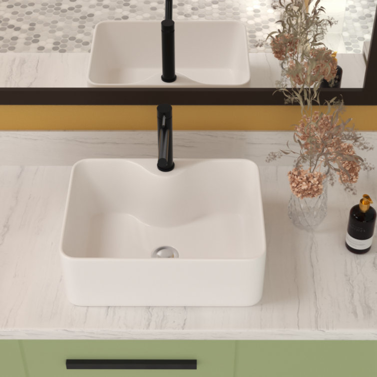 16'' White Ceramic Rectangular Bathroom Vessel Sink