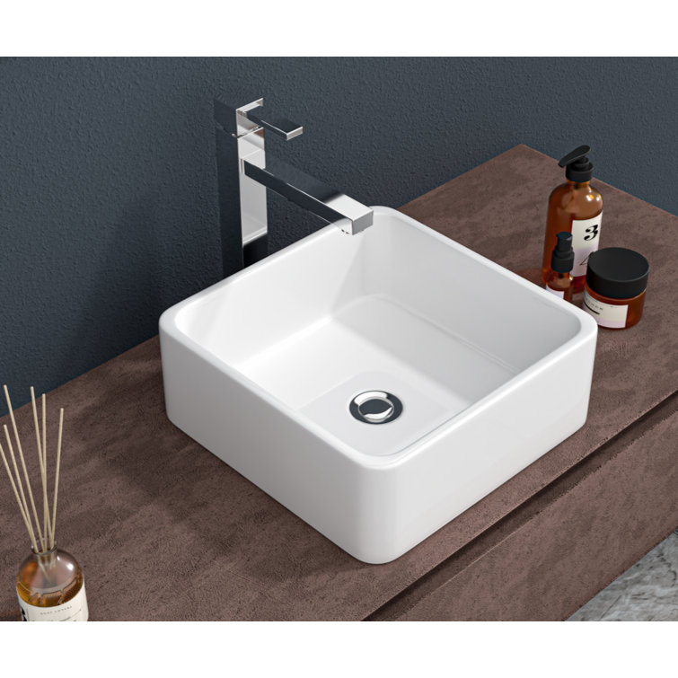 15'' x 15'' White Gloss Ceramic Square Vessel Sink