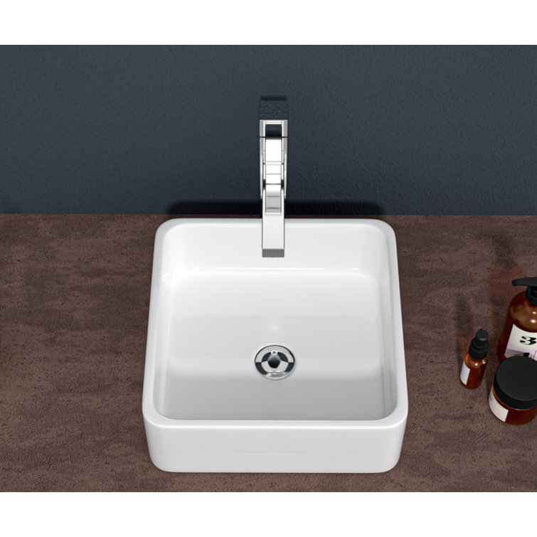 15'' x 15'' White Gloss Ceramic Square Vessel Sink