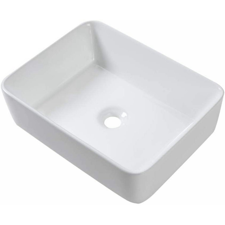 19'' White Ceramic Rectangular Vessel Sink with Matte Black Faucet