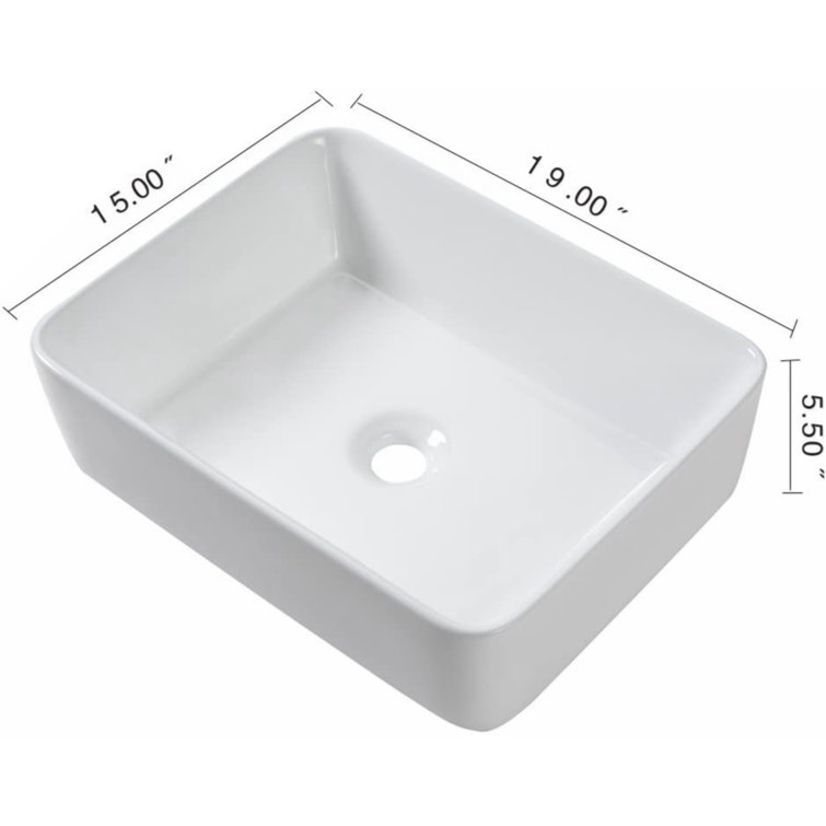 19'' White Ceramic Rectangular Vessel Sink with Matte Black Faucet