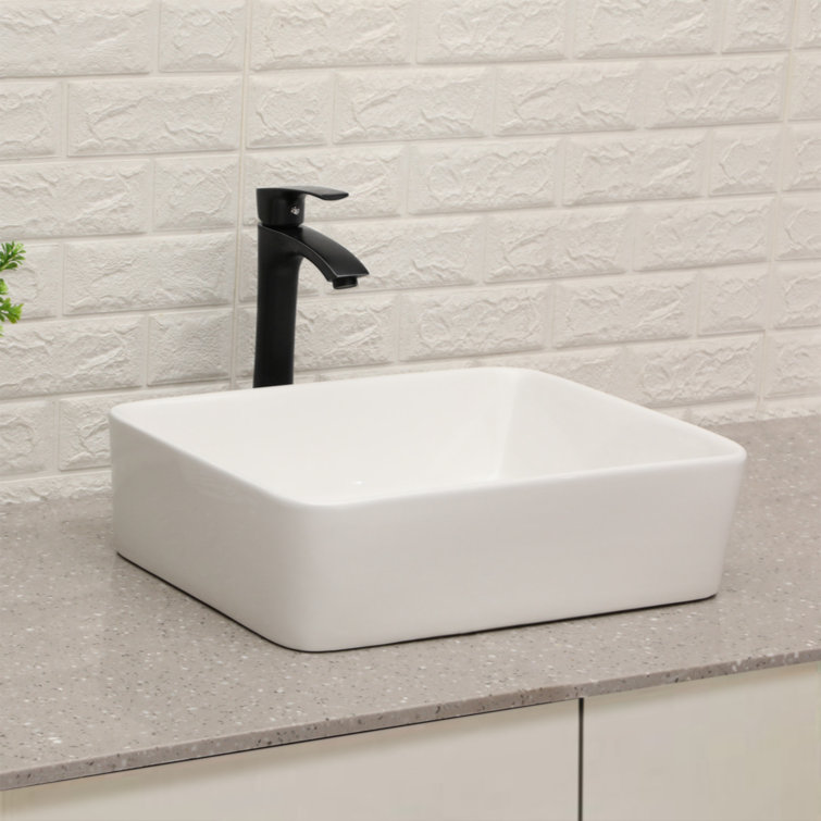 19'' White Ceramic Rectangular Vessel Sink with Matte Black Faucet