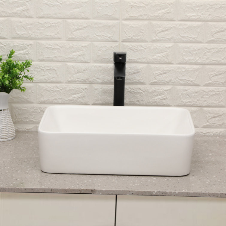 19'' White Ceramic Rectangular Vessel Sink with Matte Black Faucet