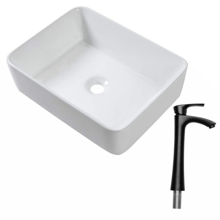 19'' White Ceramic Rectangular Vessel Sink with Matte Black Faucet