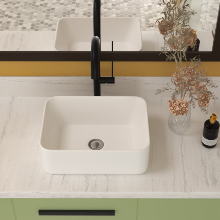 16"x12" White Ceramic Rectangular Bathroom Sink