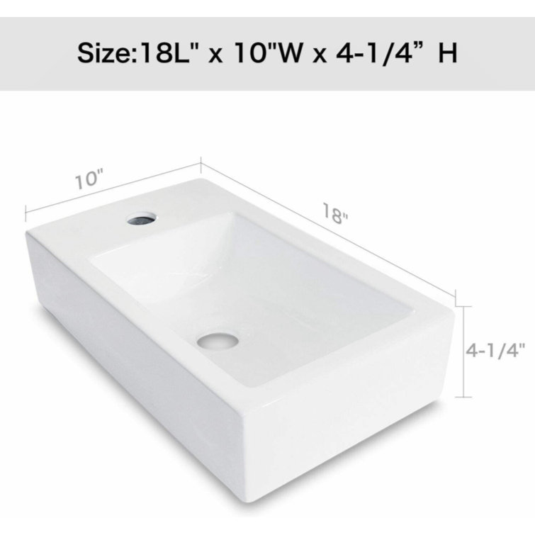 18'' White Ceramic Rectangular Wall-Mount Bathroom Sink