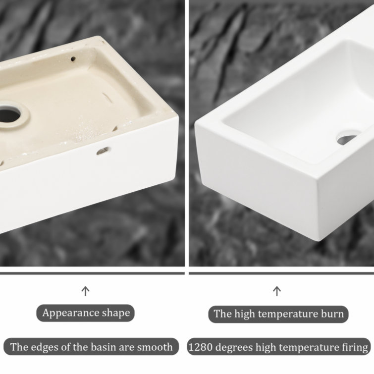 18'' White Ceramic Rectangular Wall-Mount Bathroom Sink