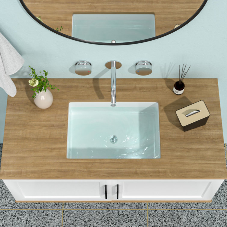 Hewei 14'' White Ceramic Rectangular Undermount Bathroom Sink